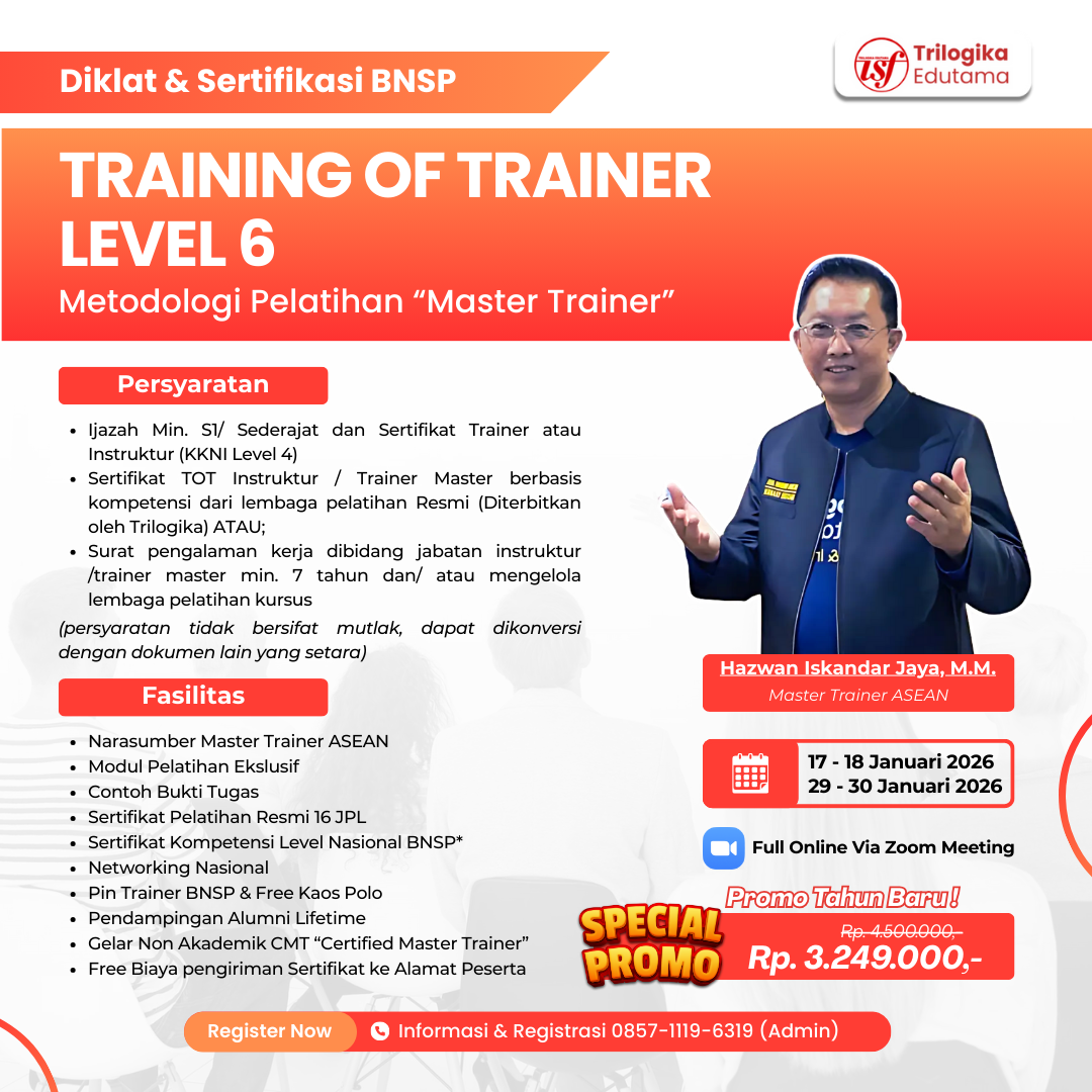 PROMO TAHUN BARU!!!! DIKLAT DAN SERTIFIKASI TOT LEVEL 6 INSTRUKTUR MASTER!!!